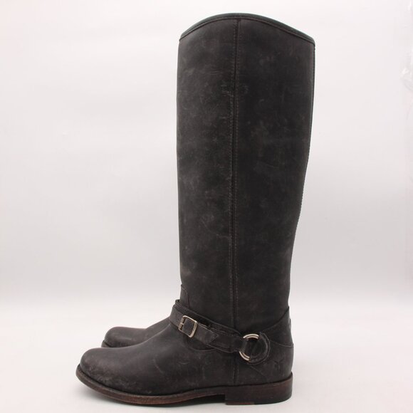 Frye Tall Harness Black Distressed Leather Women's Size 6 B Riding Boots - Picture 4 of 9